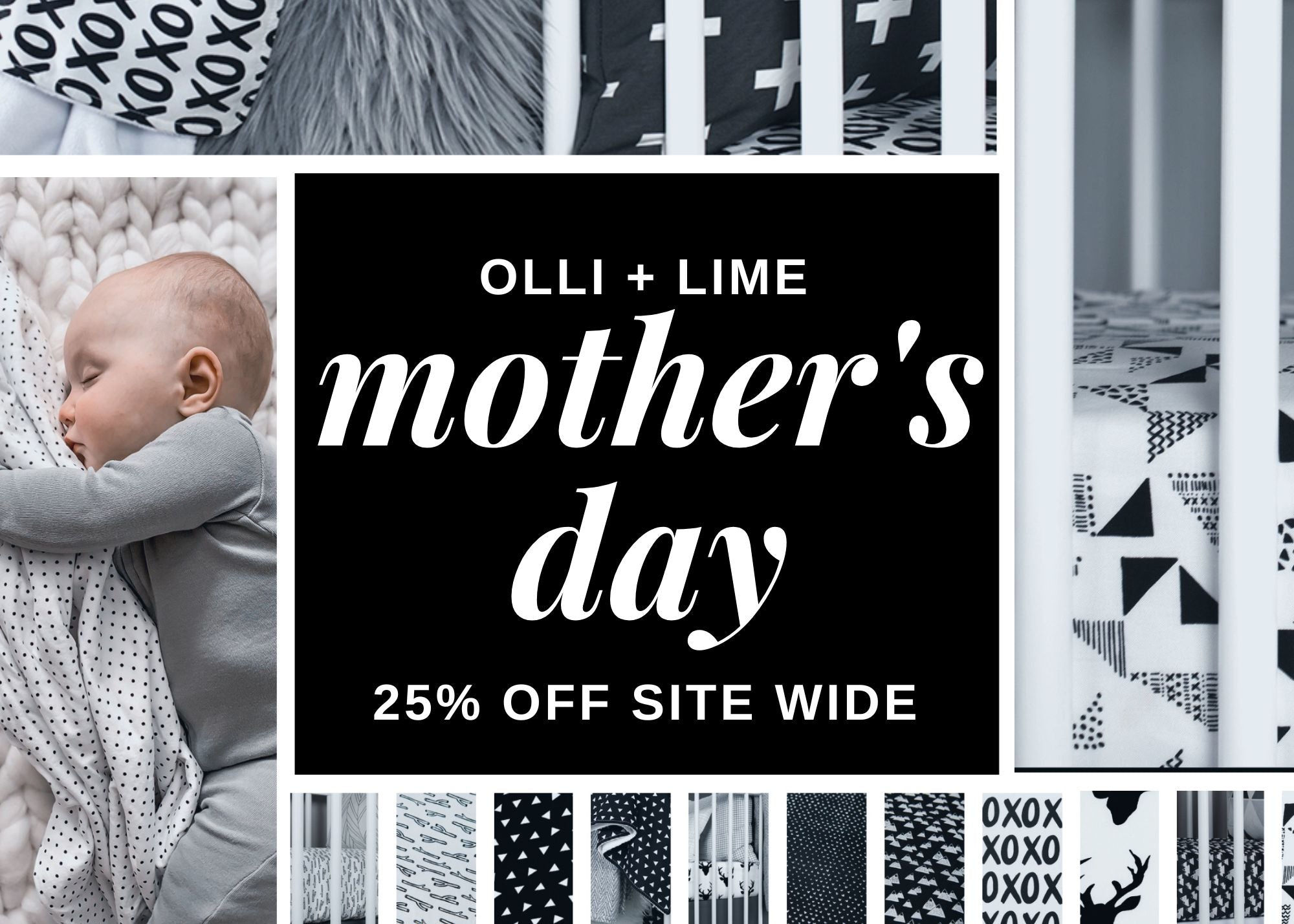 Celebrate Mother's Day with 25% off all Olli+Lime modern nursery bedding