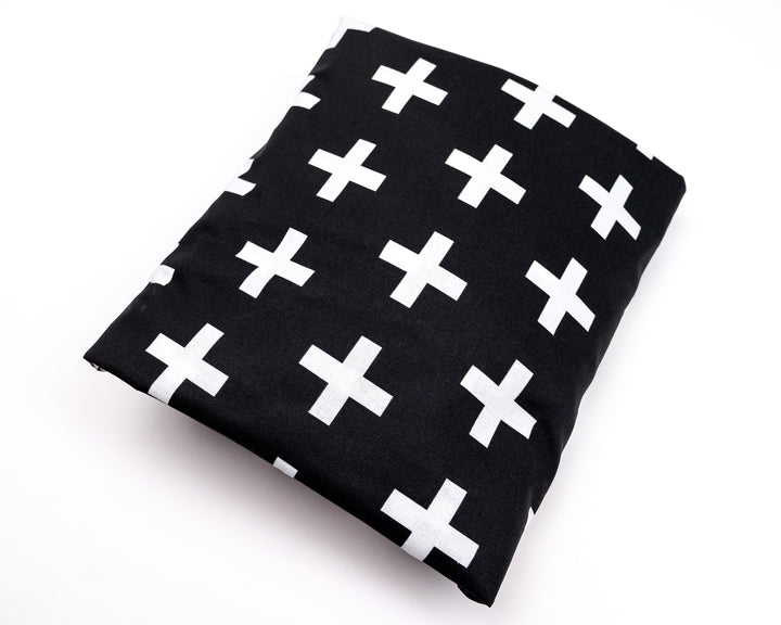 Finn - Fitted Crib Sheet - Large Swiss Cross White on Black