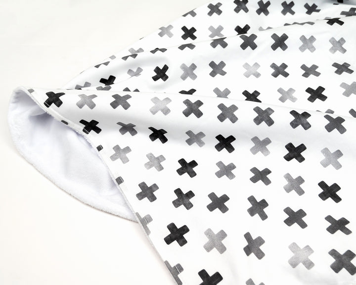 Hugo's Hazy Cross - Baby Blanket - Swiss Cross Gray on White