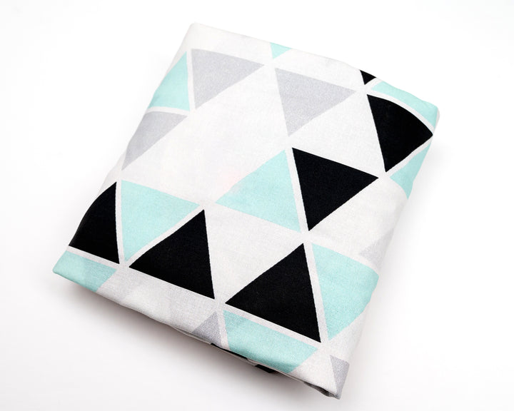 Minty Origami - Fitted Crib Sheet - Mint + Monochrome Triangles
