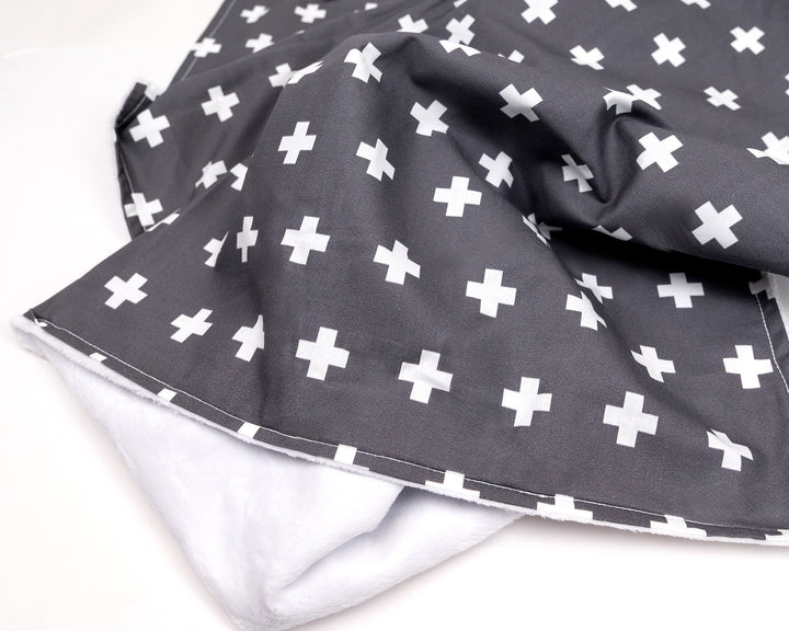 Nils - Baby Blanket - Swiss Cross White on Gray