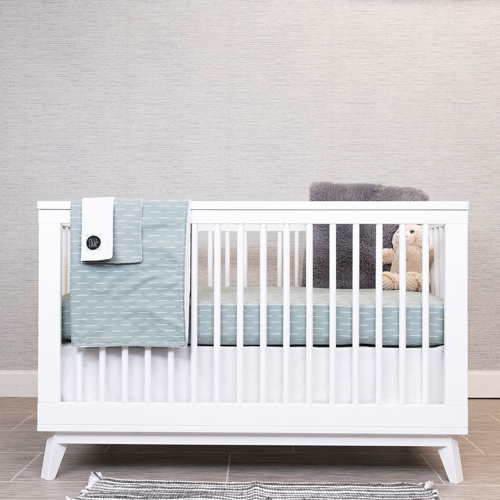Baby Fingers in Chalk - Deluxe Nursery Bedding Set - White Dashes on Slate - Olli+Lime