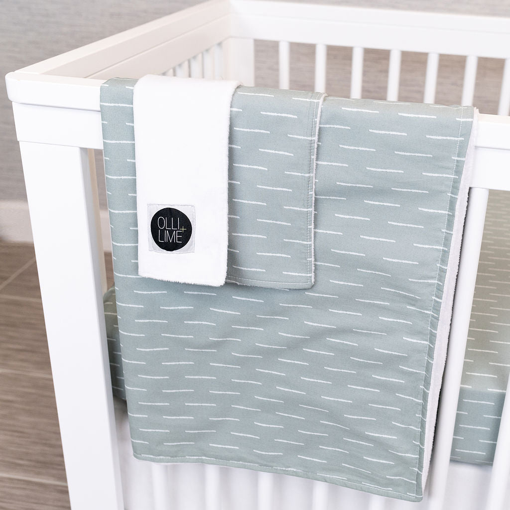 Baby Fingers in Chalk - Deluxe Nursery Bedding Set - White Dashes on Slate - Olli+Lime