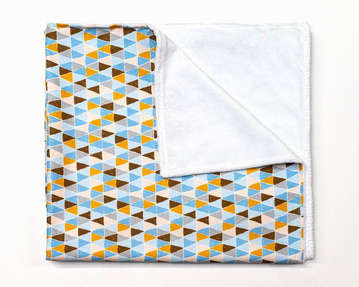 Blue Banners Marching - Baby Blanket - Blue/Topaz/Umber Triangles - Olli+Lime