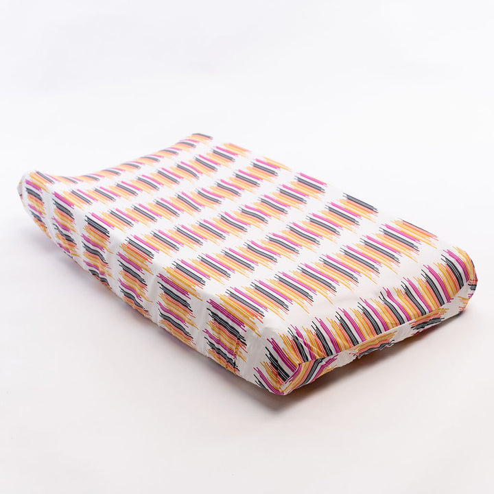 City Heartbeeps - Changing Pad Cover - Multi-colored Lines on Ivory - Olli+Lime