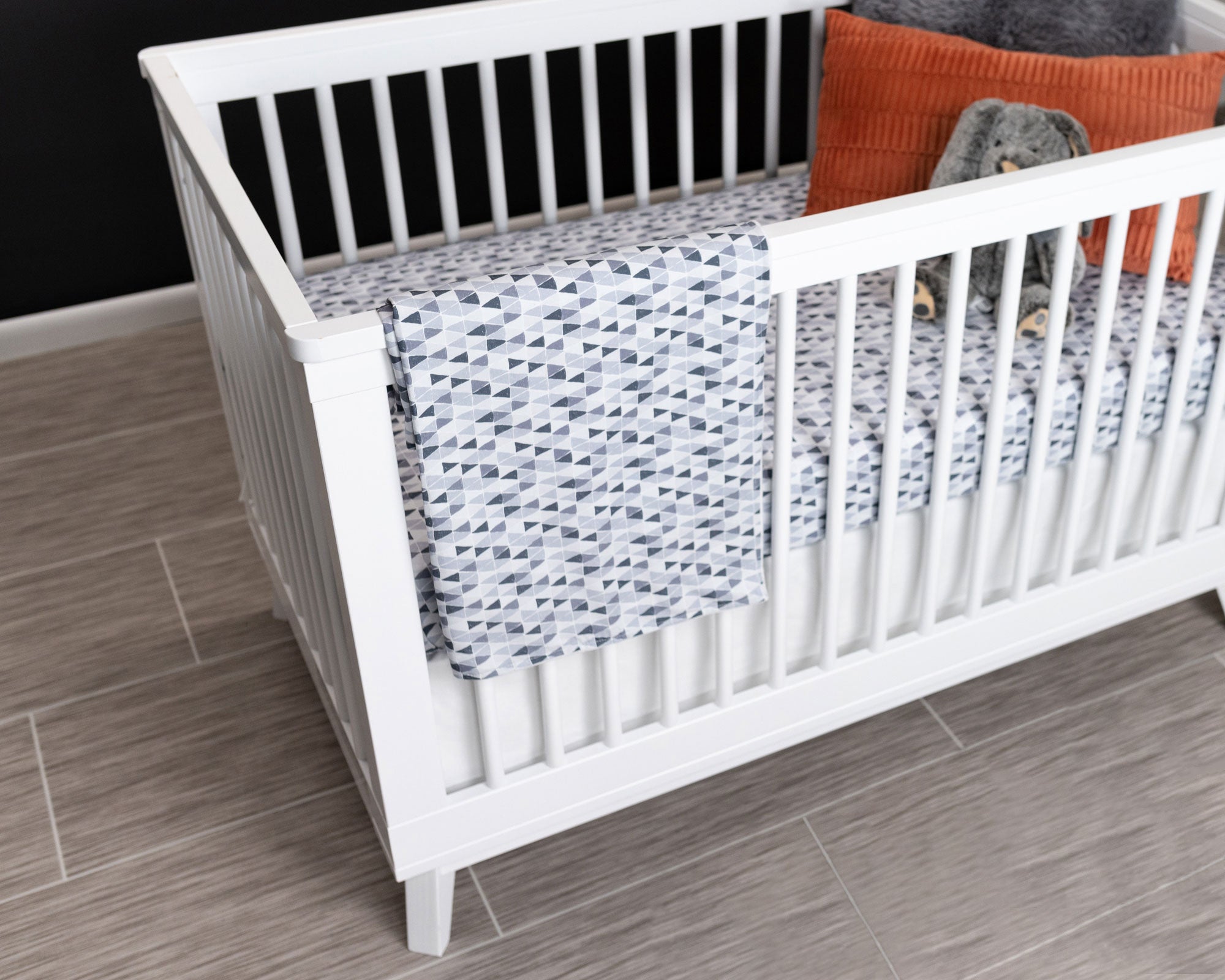 Gray Banners Marching - Classic Nursery Bedding Set - Monochrome Mini-Triangles - Olli+Lime