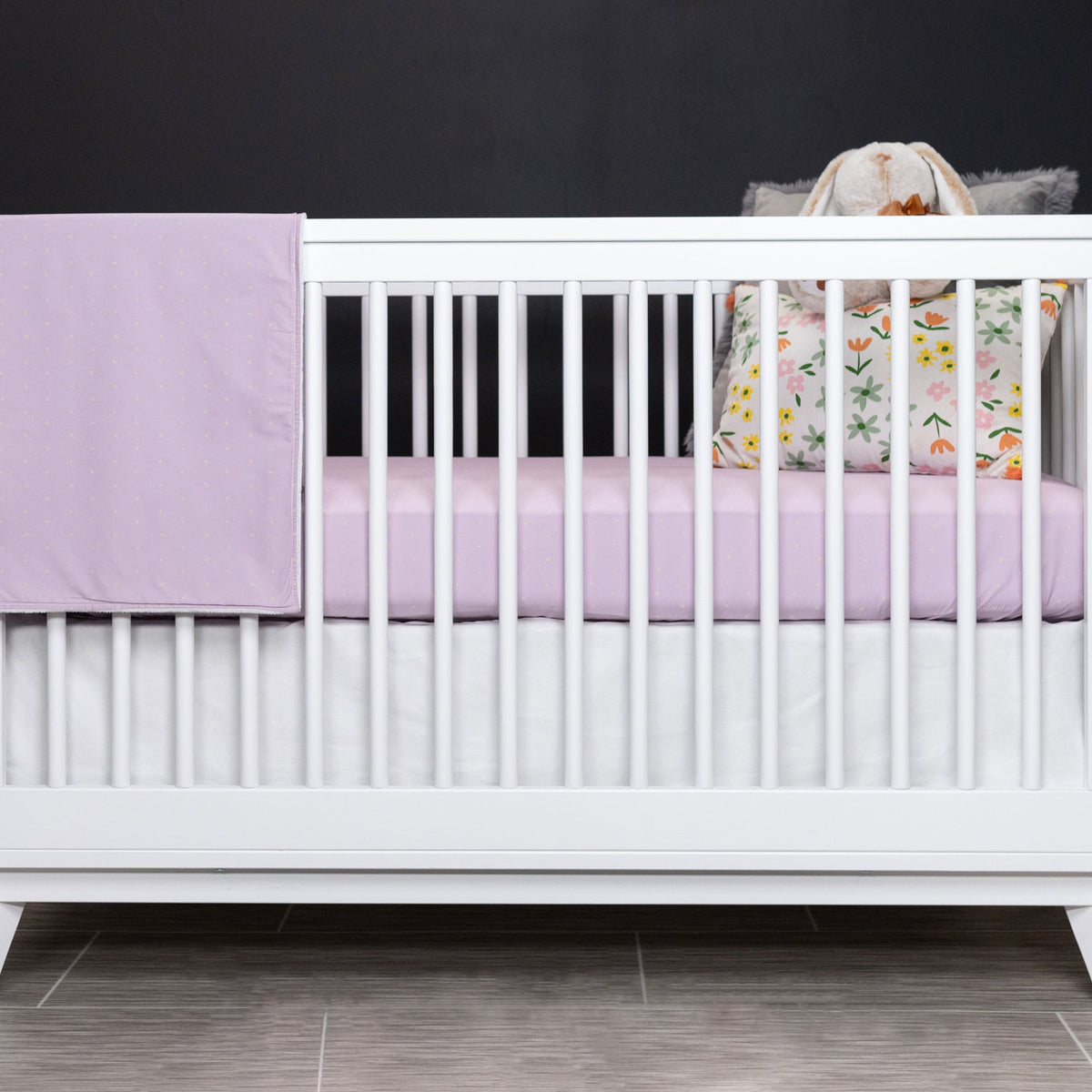 Lavender Hugs Classic Ivory X on Lavender Crib Bedding Set Olli+Lime