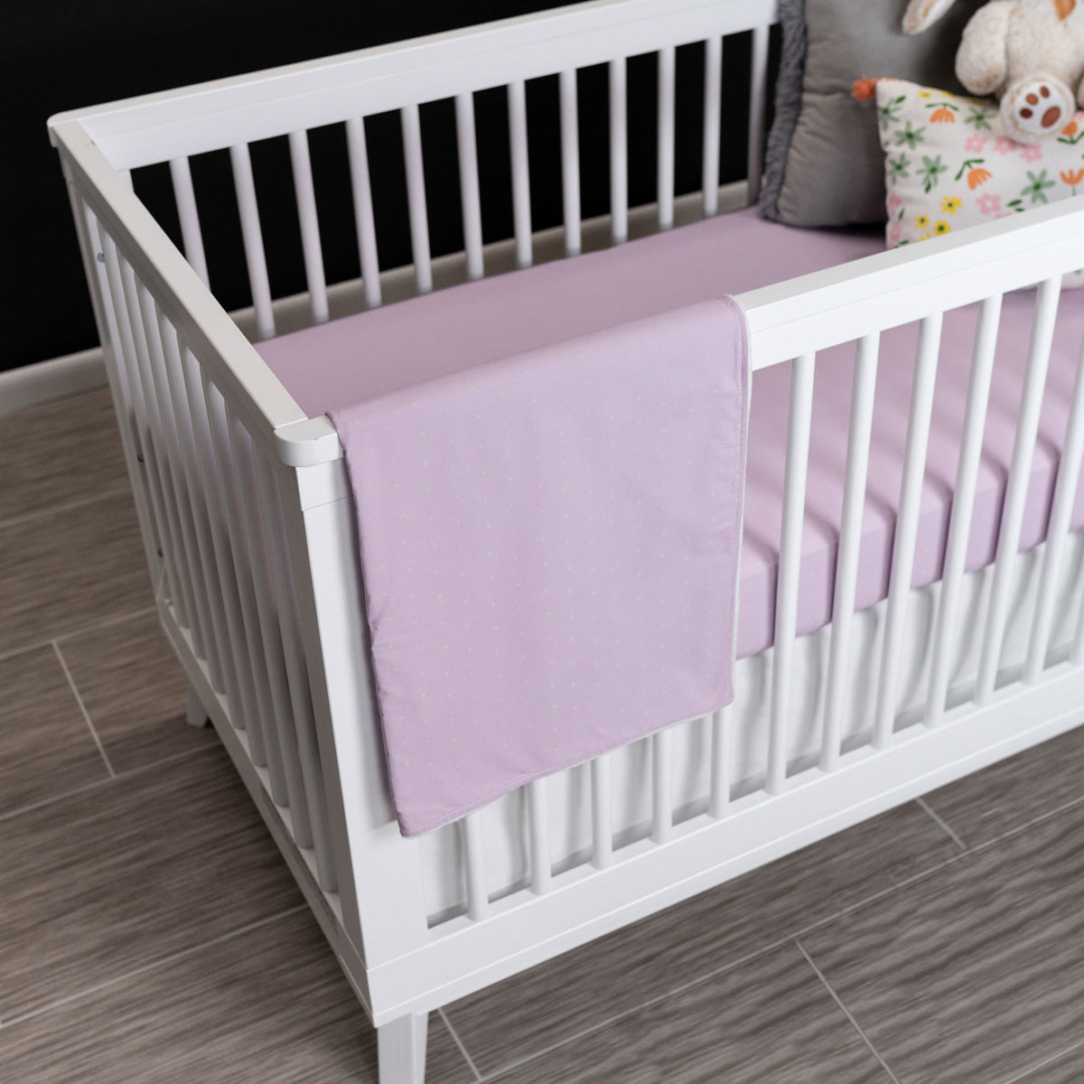Lavender Hugs Classic Ivory X on Lavender Crib Bedding Set Olli+Lime
