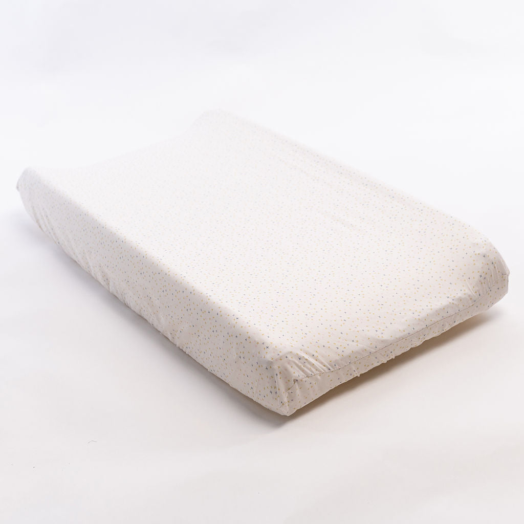 Little Tiny Hugs - Changing Pad Cover - Multi-colored Freehand X's on Ivory - Olli+Lime