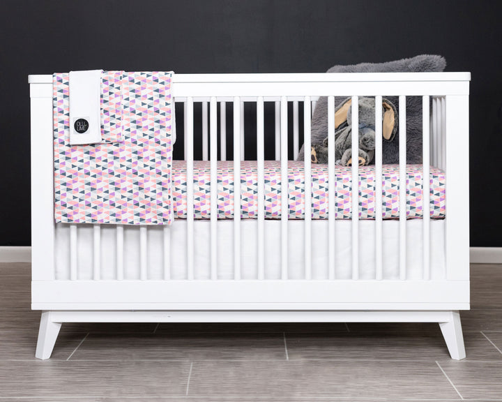 Pink Banners Marching -  Deluxe Nursery Bedding Set - Rose/Peach/Gray/Black - Olli+Lime